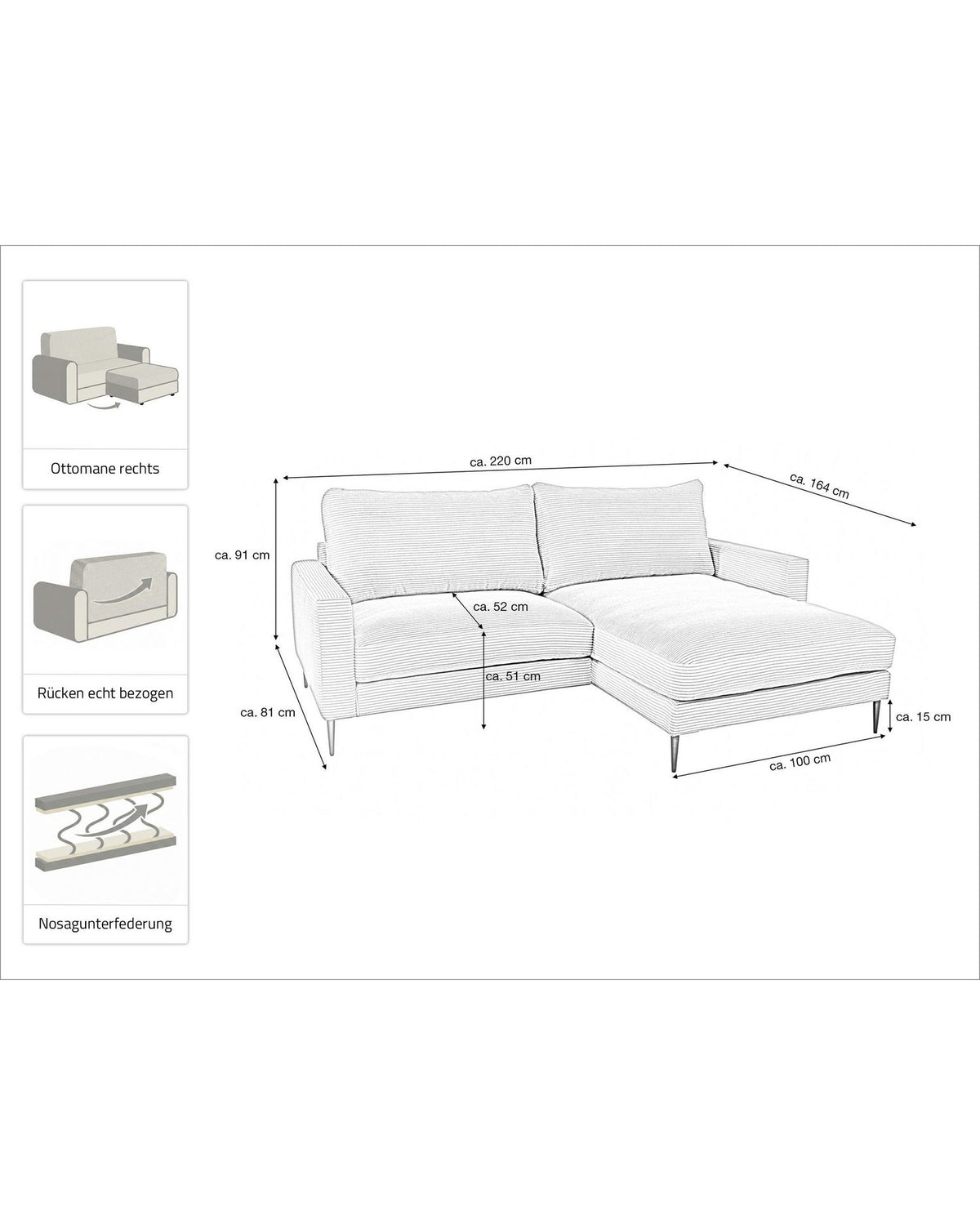 Cord Ecksofa NORDVIK in Grau Ansicht 6