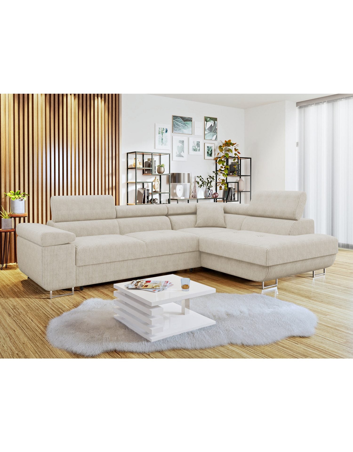 Cord Ecksofa TOREZIO Detail der einstellbaren Kopfstützen