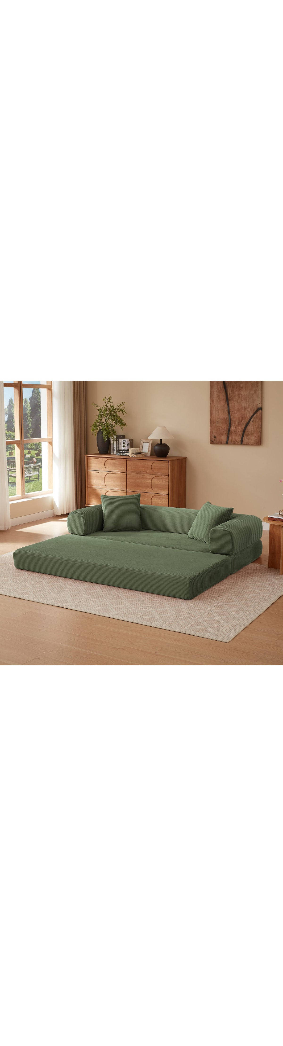 Cord Schlafsofa in Grün Detail des Cordbezugs