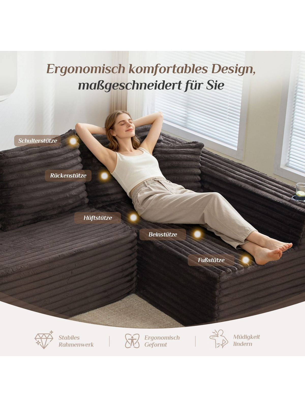Seitentasche der braunen Cord Wohnlandschaft