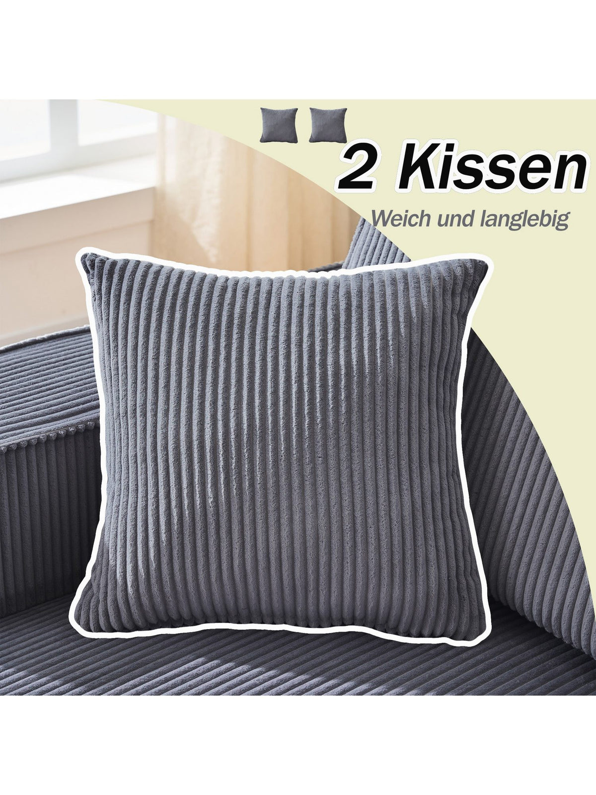 Chaiselongue des grauen Cord Ecksofas