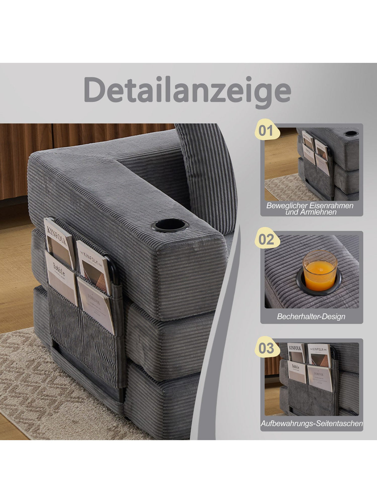 Sofa mit umgeklappter Rückenlehne als Liegefläche