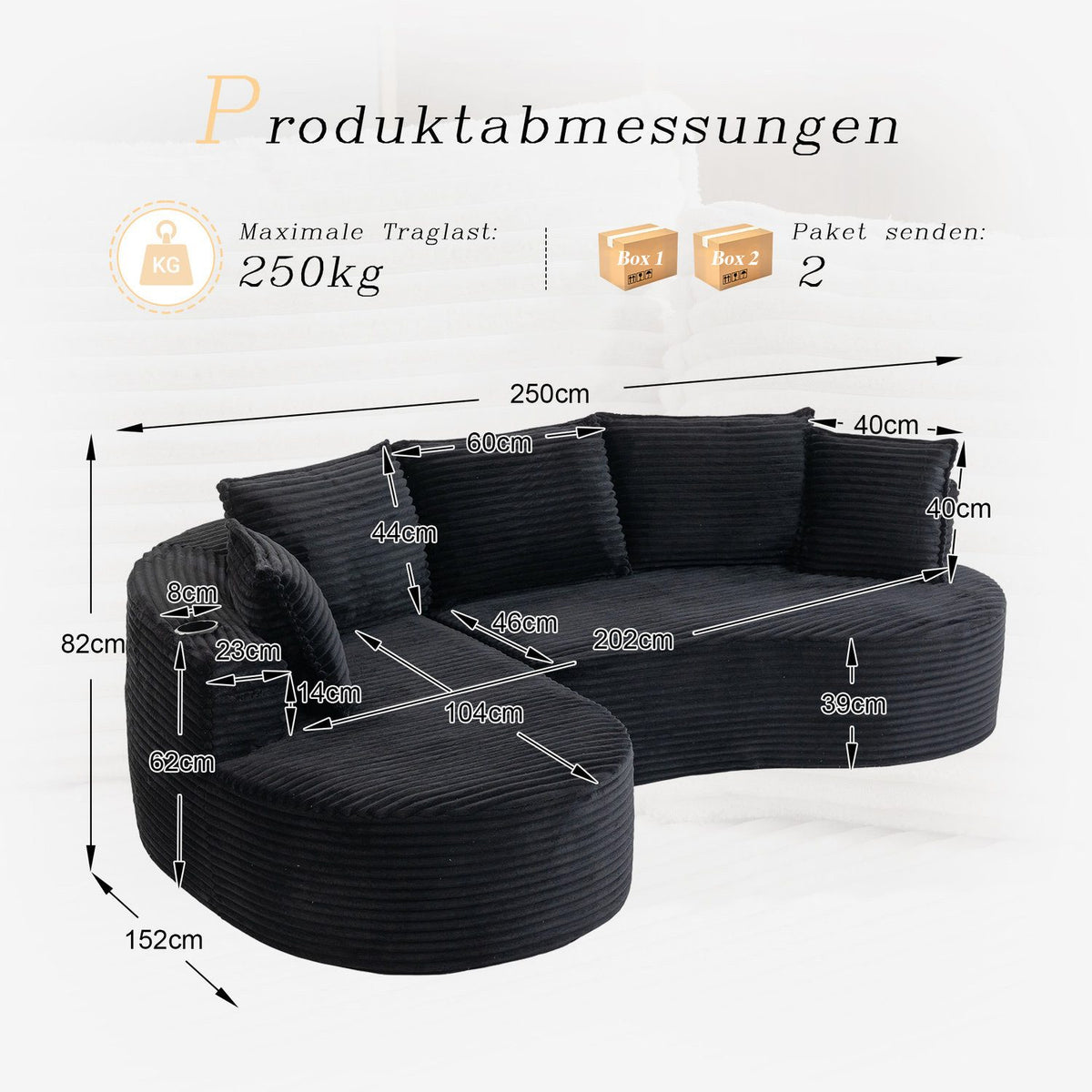 Schwarzes Cord Ecksofa ODIKALO im Wohnzimmer