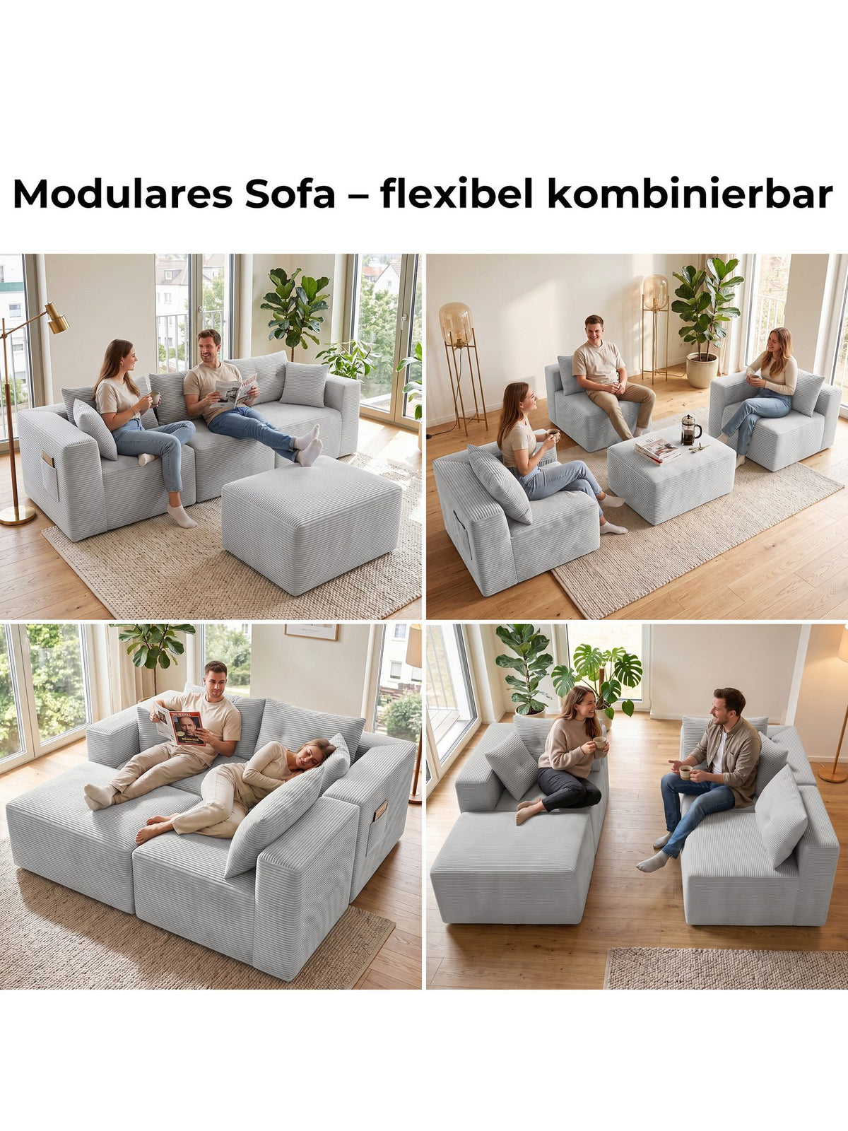 Seitentasche am modularen Cord Ecksofa
