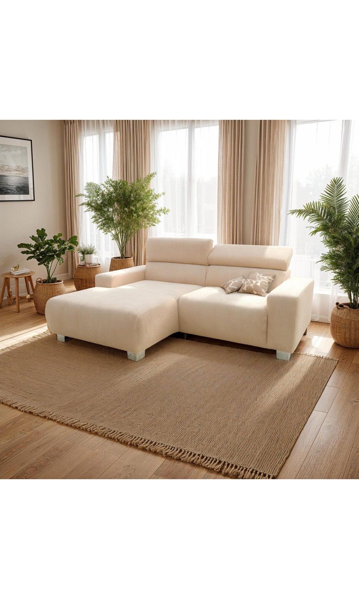Cord Ecksofa 100030 Creme seitliche Ansicht