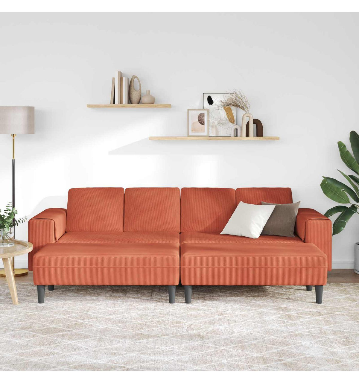 Cordstoff der Wohnlandschaft in Rot-Orange aus der Nähe