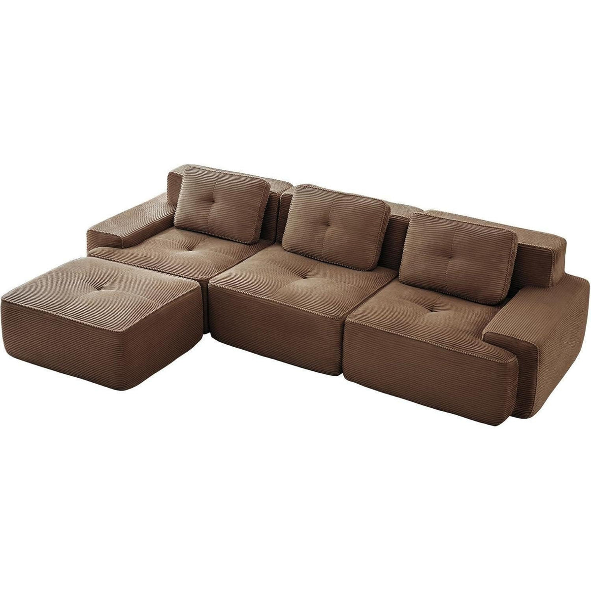 Modulares Cord Ecksofa in Braun mit breiten Armlehnen