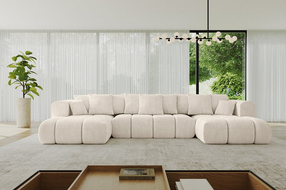Cord Wohnlandschaft CLOUD-U-v1 in Beige in U-Form