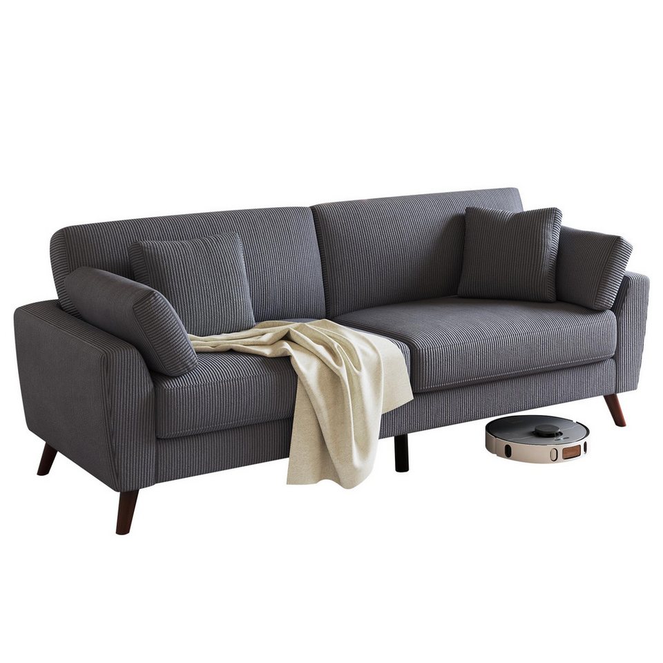 Big Sofa aus Cord in Dunkelgrau mit 220 cm Breite von AMERLIFE
