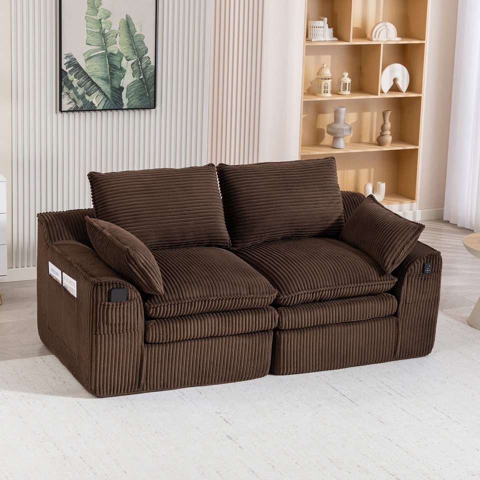 Modulares Cord Ecksofa ANYSUN in Braun mit Kissen