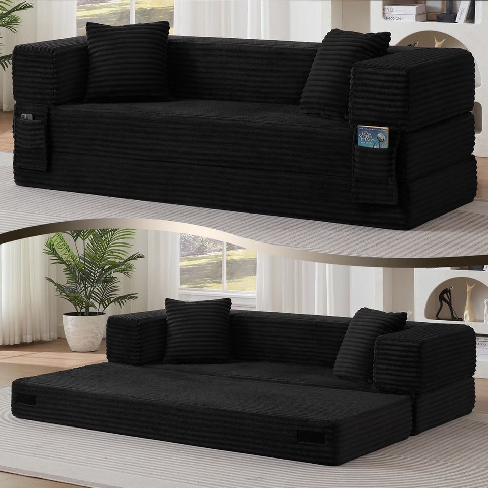 Cord Schlafsofa in Weiß mit Bettfunktion