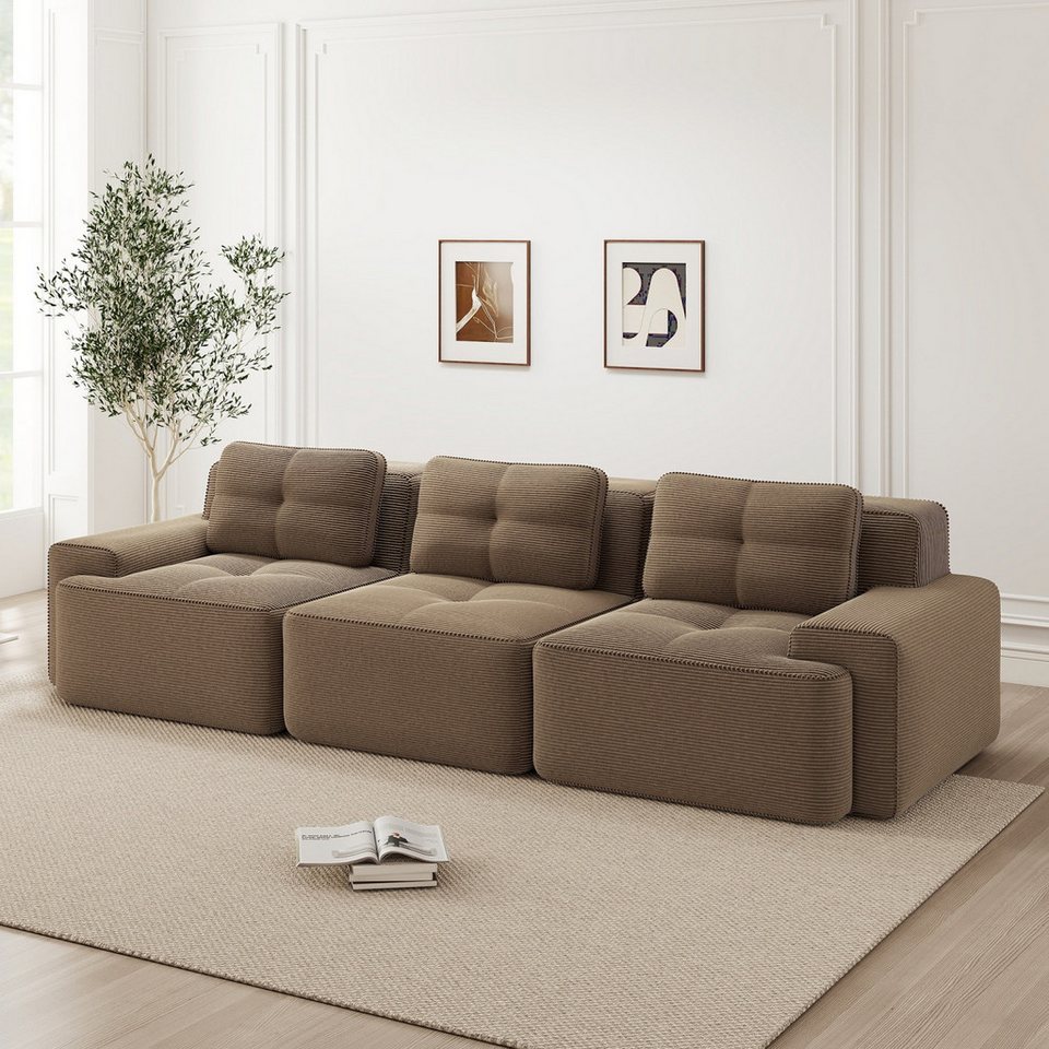 Modulares Cord Ecksofa CLOUD MODULSOFA in Braun mit Tiefsitz