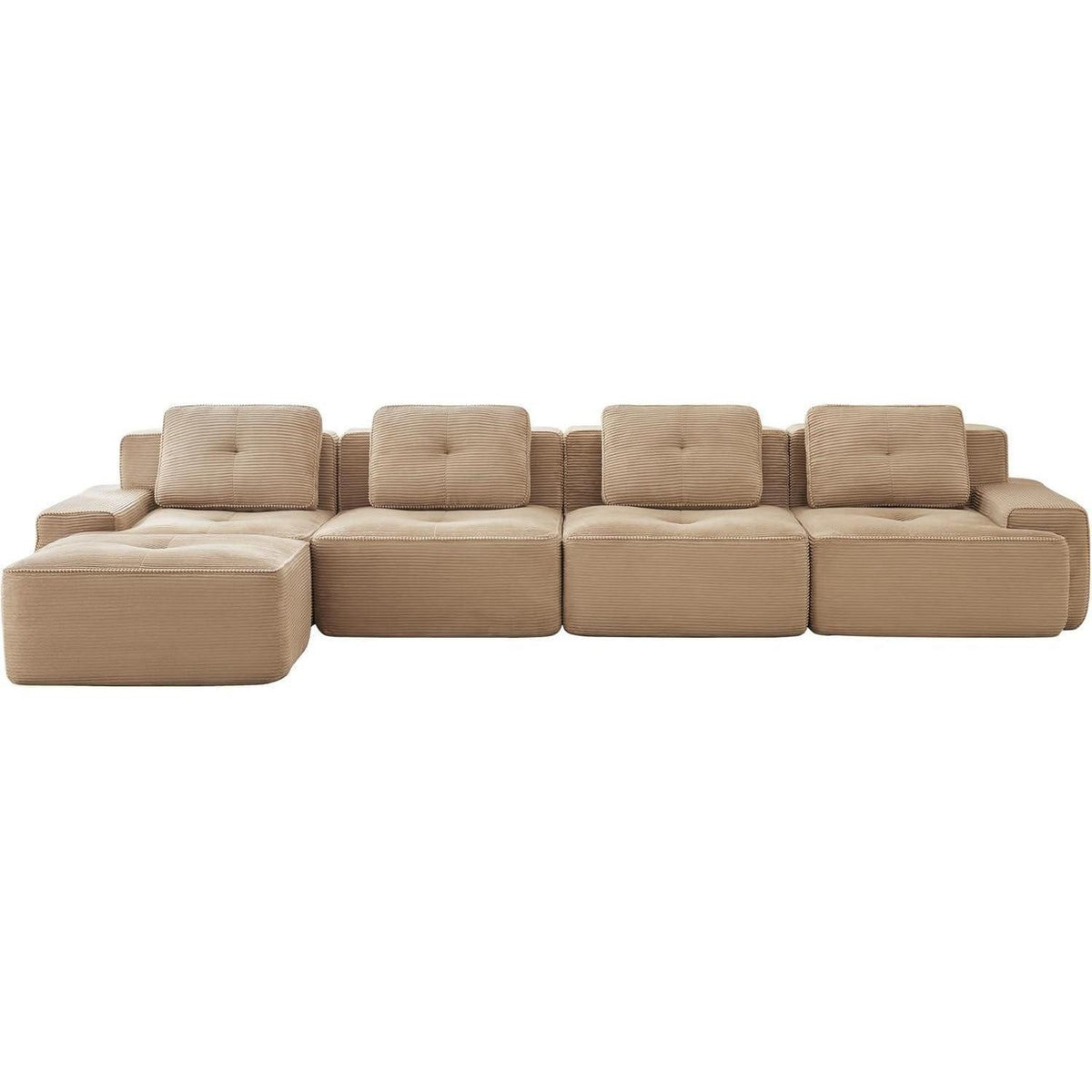 Cord Wohnlandschaft Beige in L-Form angeordnet
