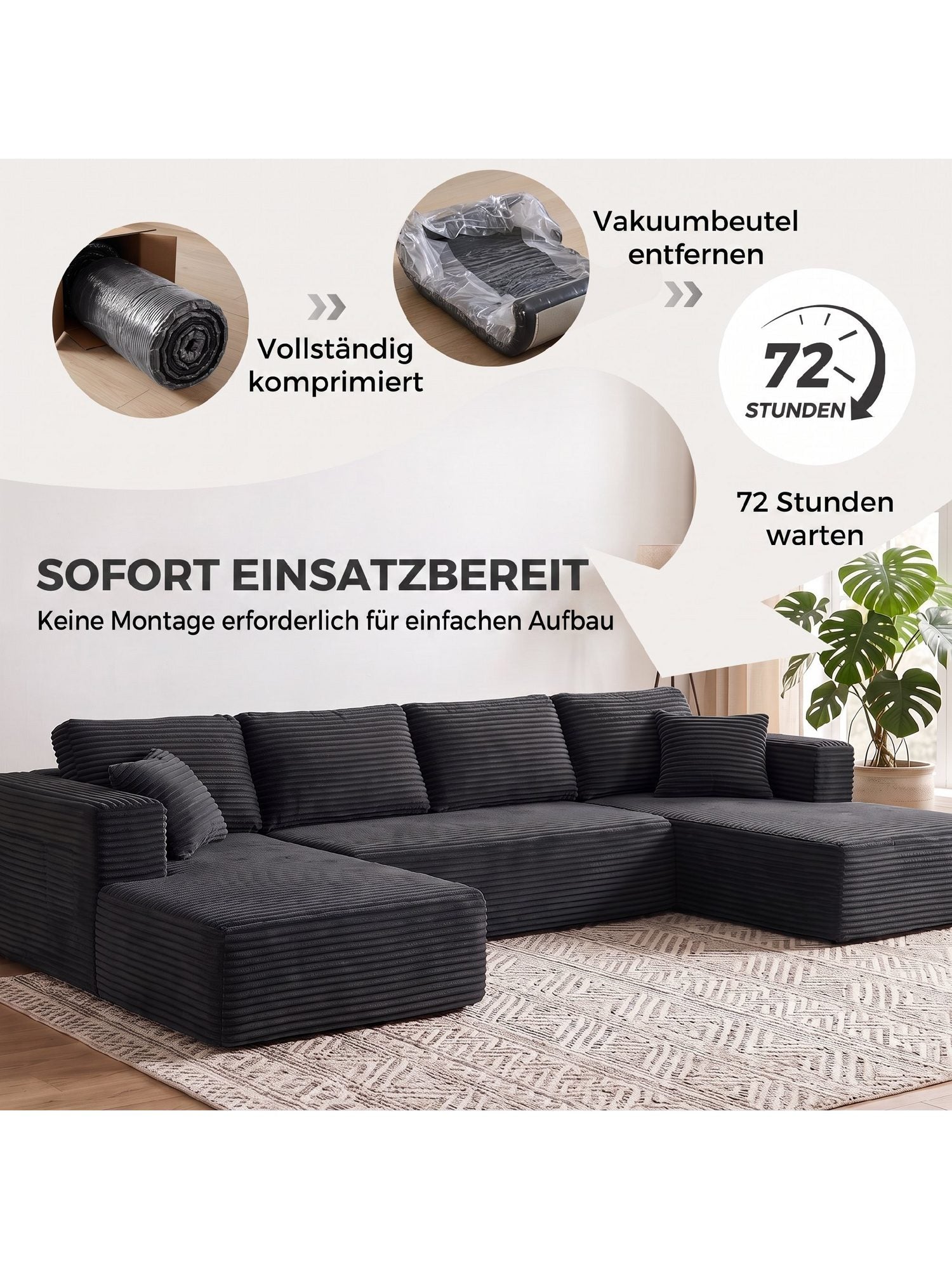Cord Wohnlandschaft in Dunkelgrau im Wohnzimmer