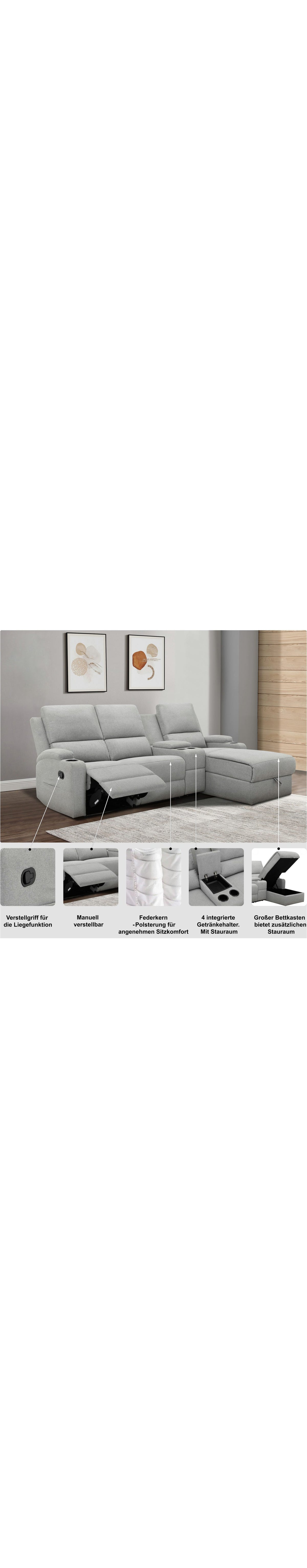 Cord Ecksofa NAPORI Recamiere mit Staufach