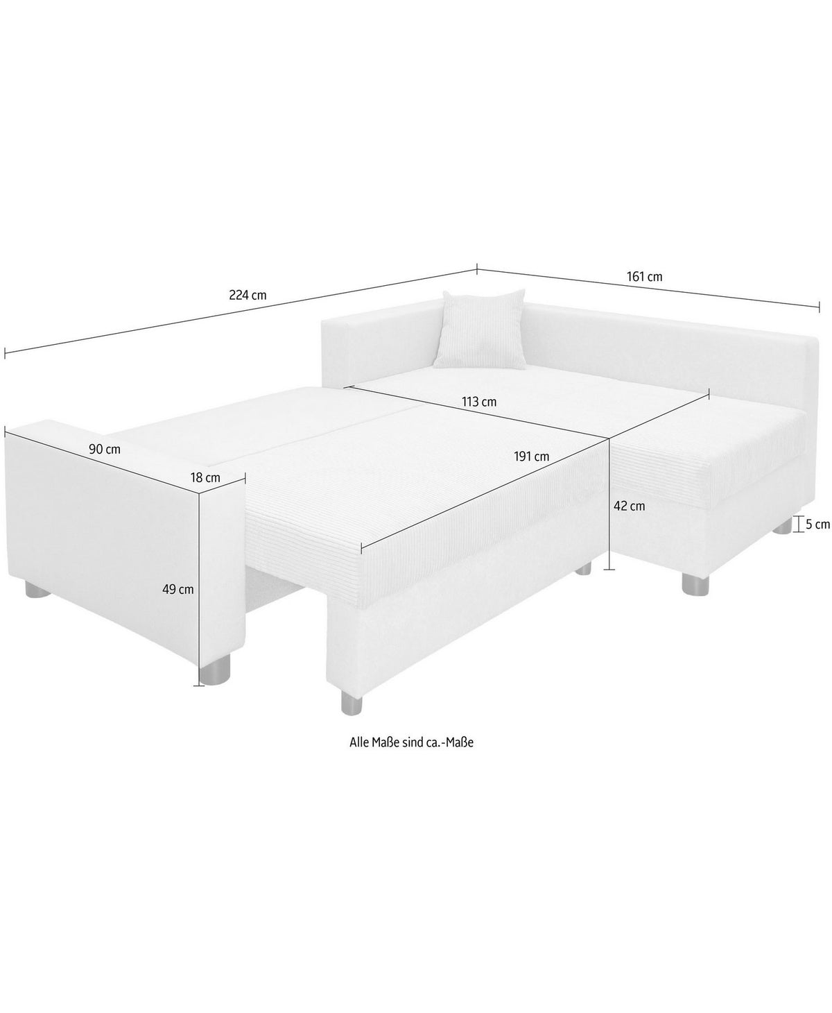 Cord Ecksofa PARMA 224 cm in Hellgrau und Beige Ansicht 7