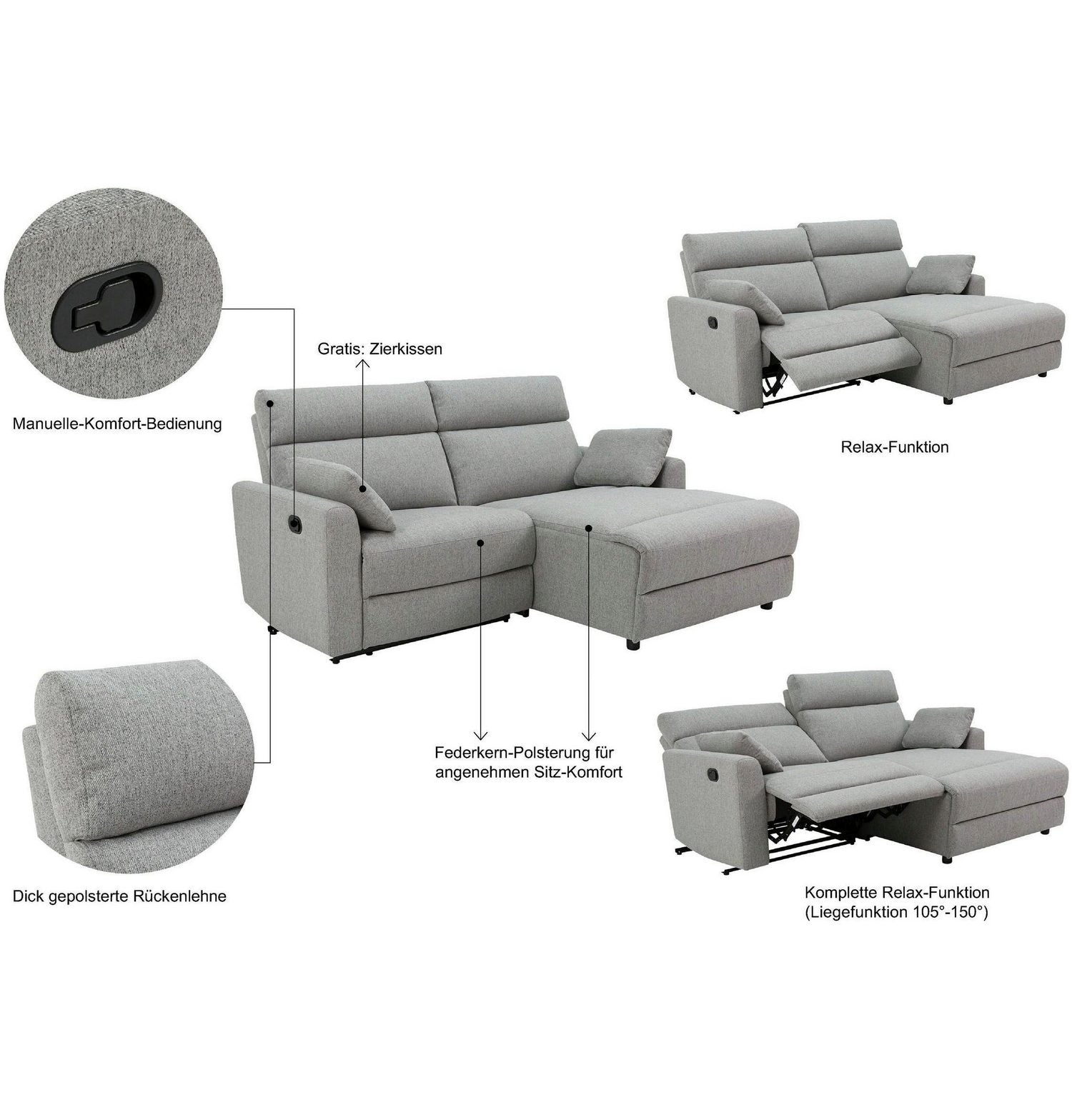 Ecksofa JENNA mit ausgefahrener Relaxfunktion