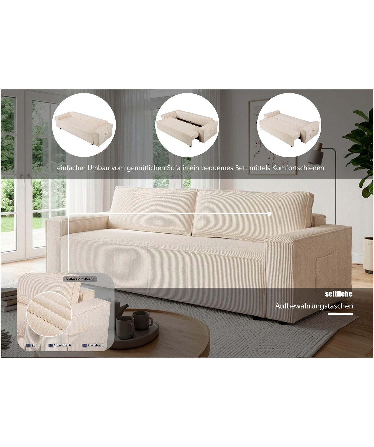 Bettkasten des Cord Schlafsofas CASSI