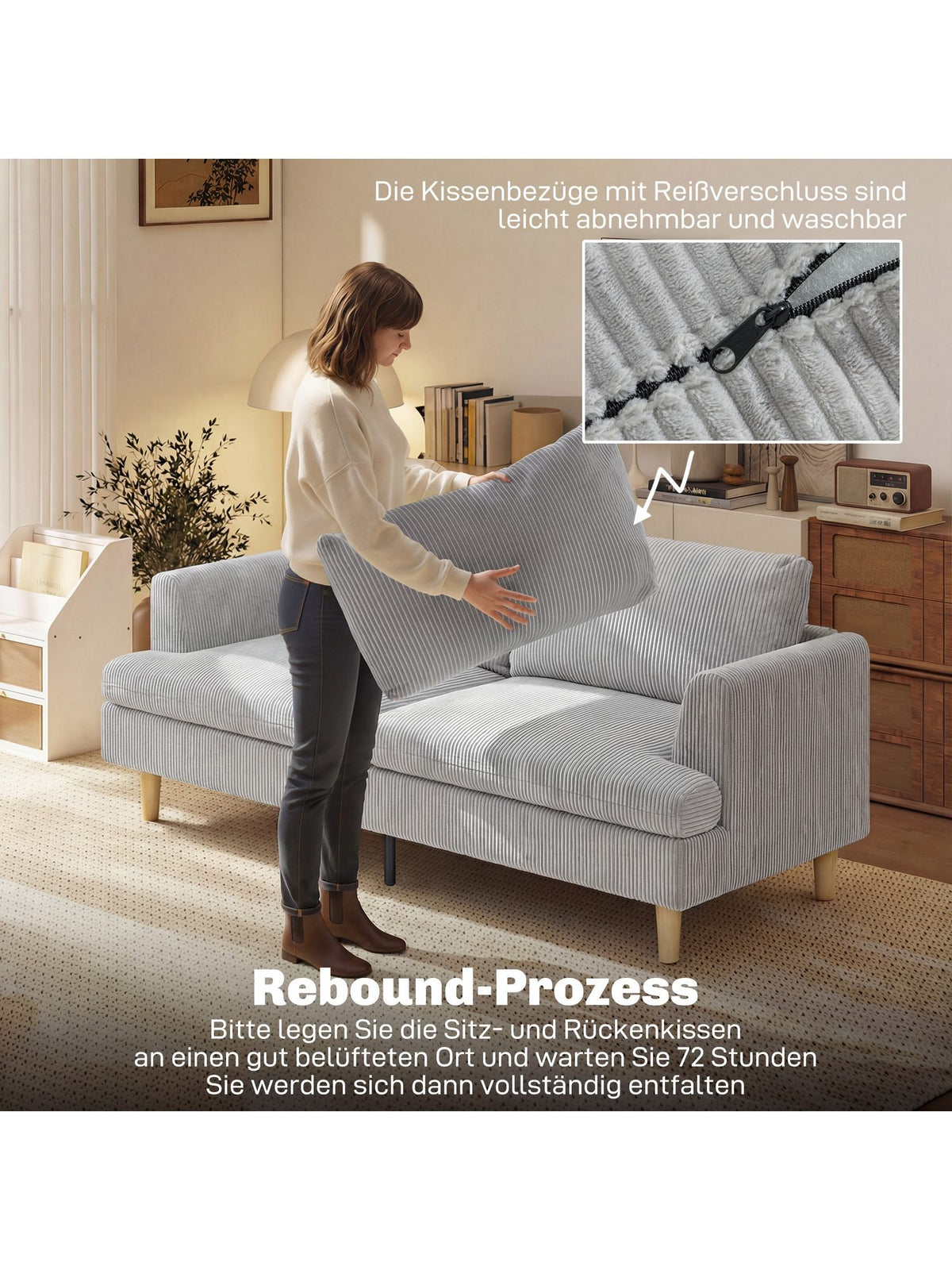 Cord Sofa HOMCOM in Hellgrau im Wohnzimmer