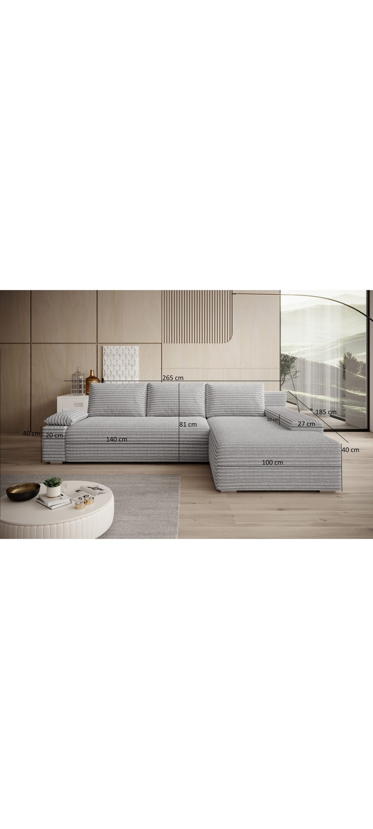 Rückenkissen und Kopfkissen des Ecksofas LINEA