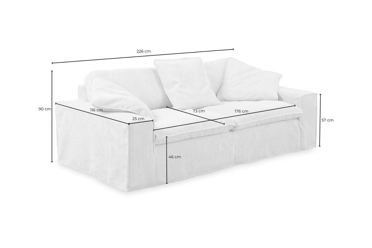 Rückansicht des NETTA Sofas mit Rundumbezug