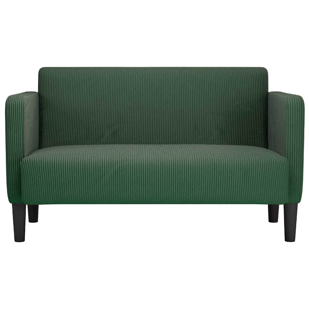 Rückansicht des dunkelgrünen Cord Sofas