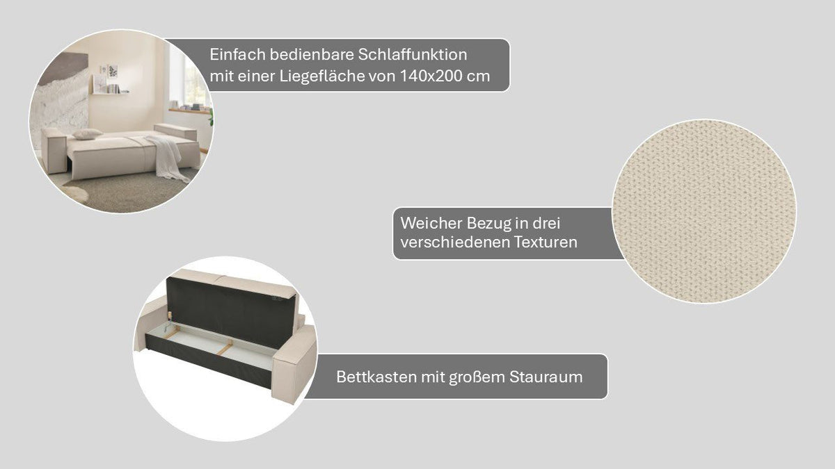 Cord Schlafsofa FINNLEY mit losen Rückenkissen in Hellbeige