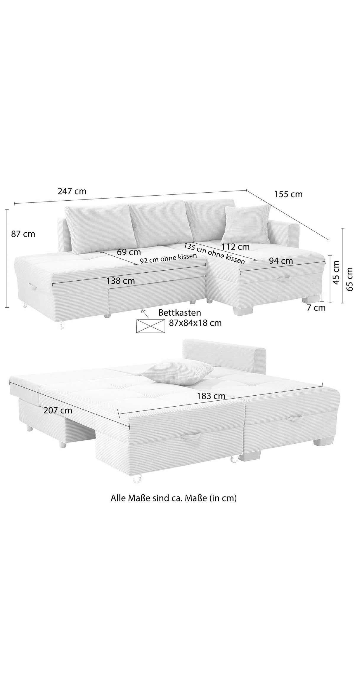 Cord Ecksofa 15215 in Beige Grau Ansicht 4