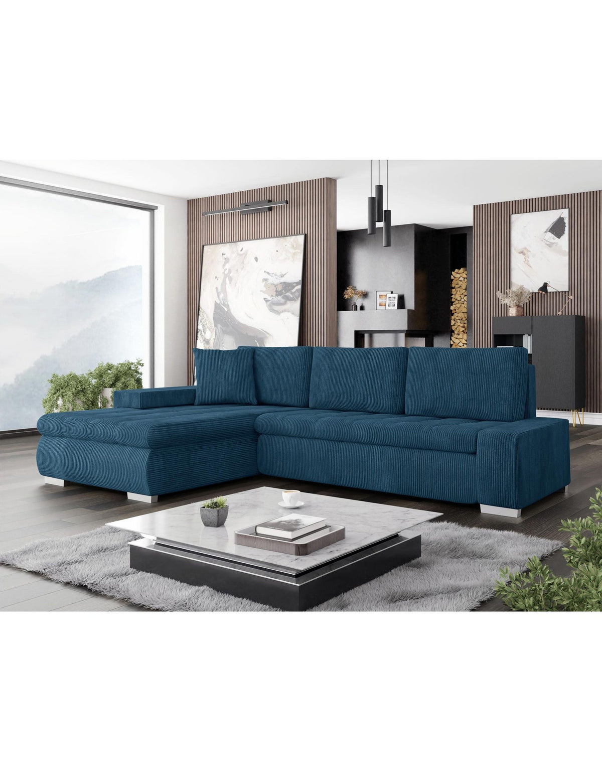 Geöffneter Bettkasten des Cord Ecksofas ORKAN MINI