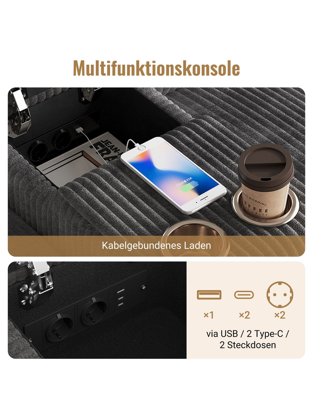 Detailaufnahme des grauen Cordstoffs