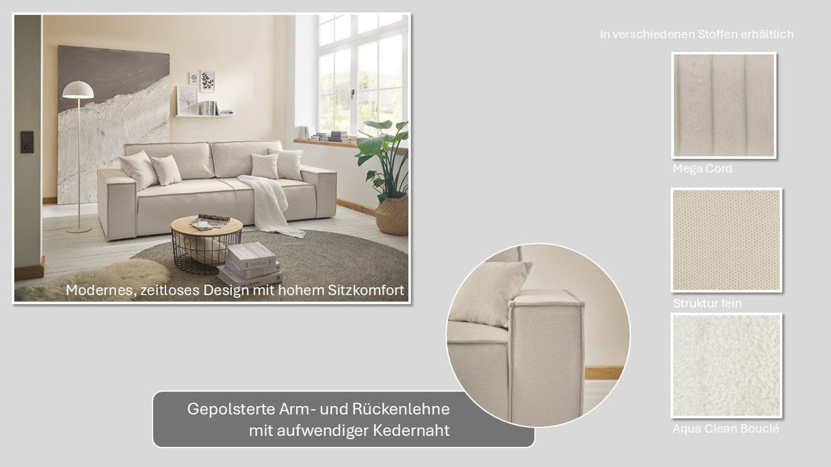 Cord Schlafsofa FINNLEY mit Bettkasten in Hellbeige - Ansicht 3