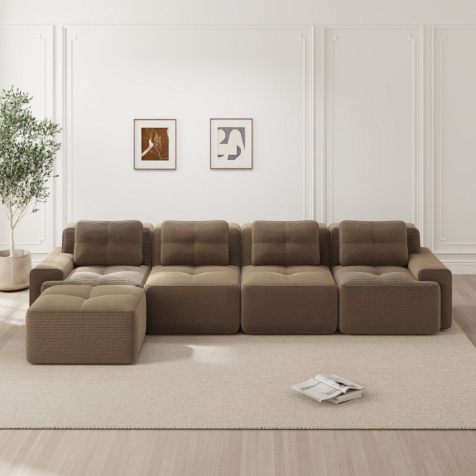 Cord Wohnlandschaft 382 cm in Braun mit Chaiselongue und Tiefsitz