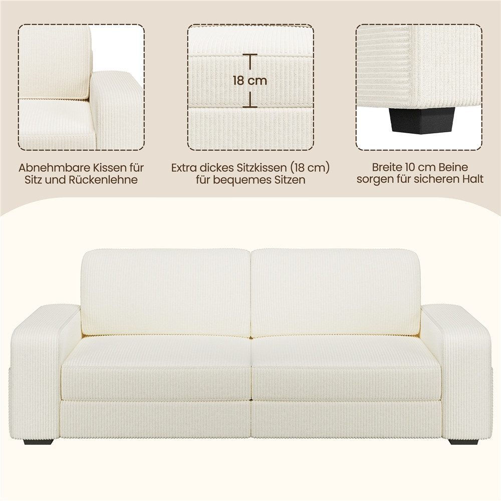 Cord Sofa Elfenbein mit sechs Füßen und Bodenfreiheit
