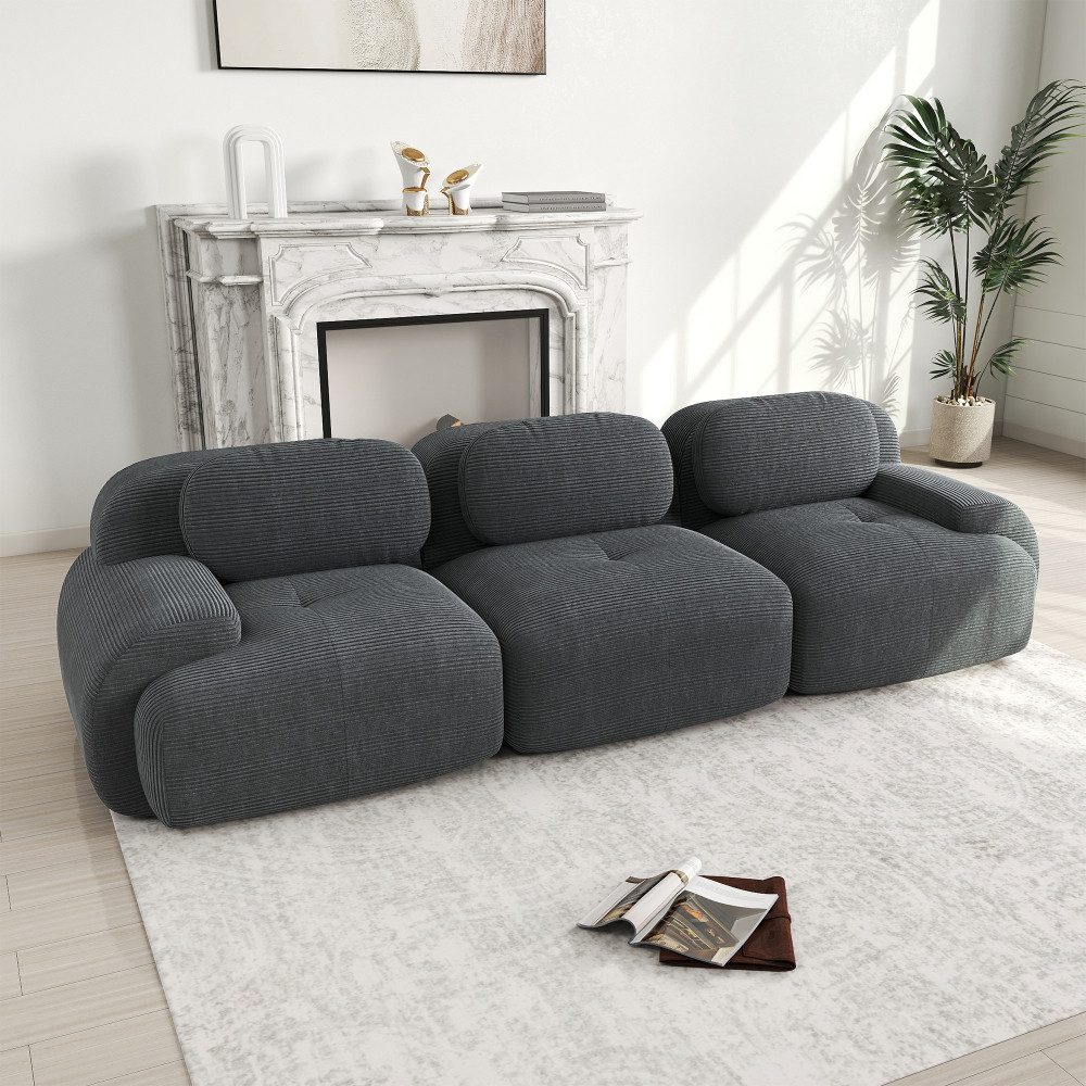 Modulares Cord Sofa in Grau seitlich betrachtet