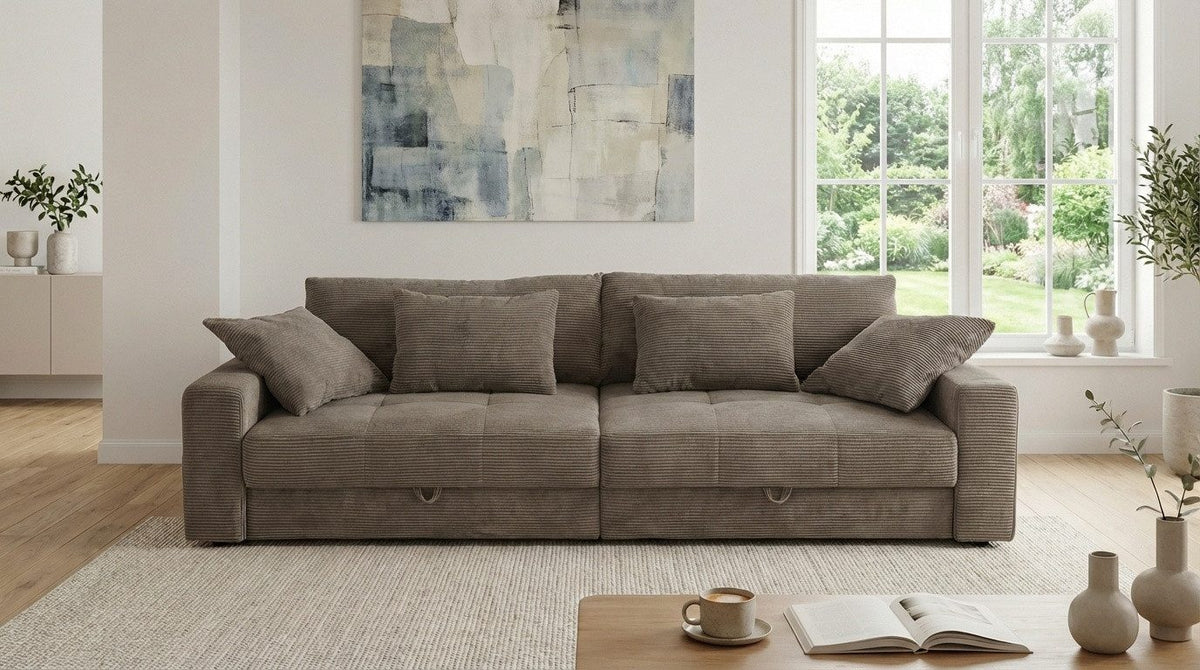 Cord Big Sofa 15264 in Braun Taupe Frontansicht