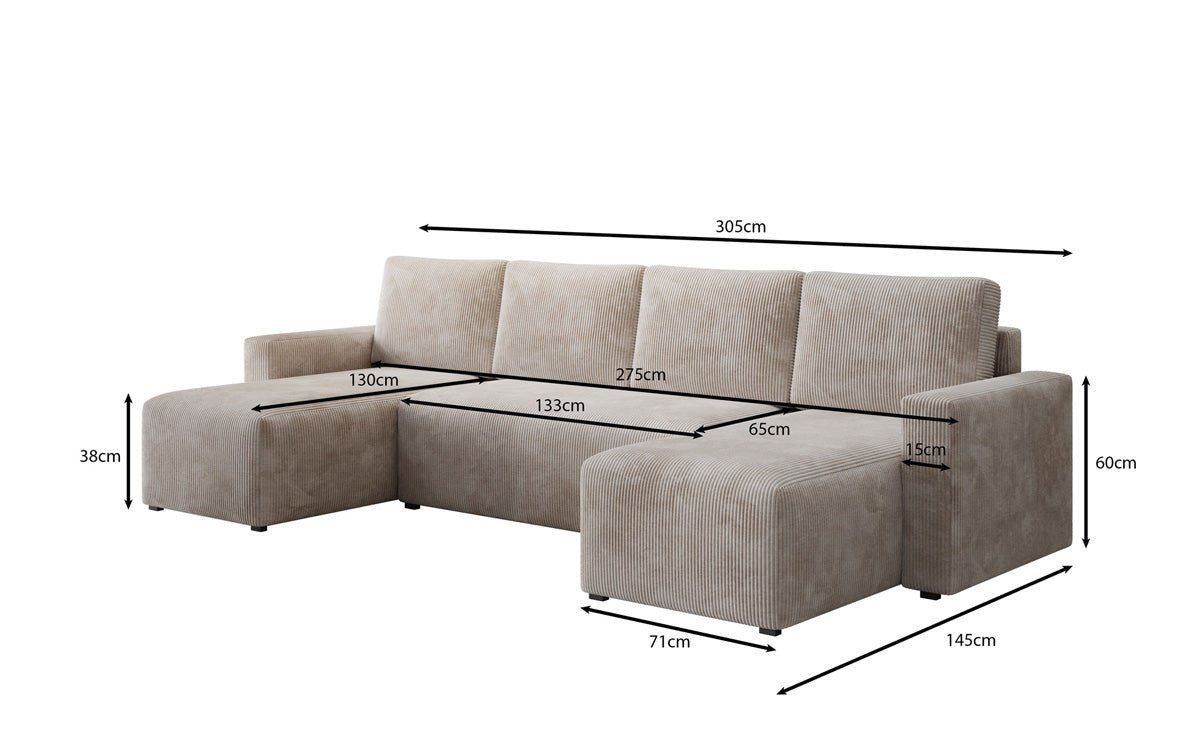 Stauraum unter der Sitzfläche des MELVA U-Sofas