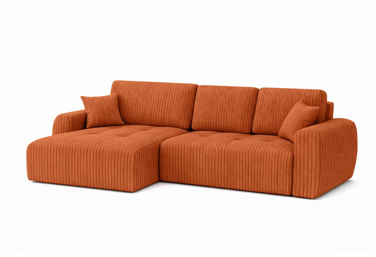 Geöffneter Bettkasten des Cord Ecksofas IVO XL