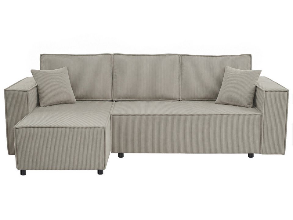 Cord Ecksofa NEAPOL in Cappuccino mit Ottomane und Schlaffunktion