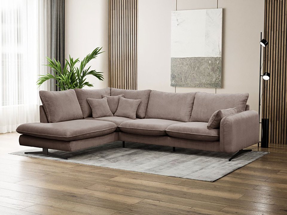 Cord Ecksofa PRINCE 315 cm in Cappucino mit breiter Ottomane