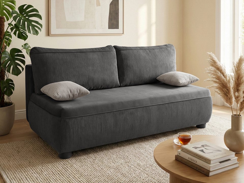 Cord Schlafsofa AIDA 211 cm in Dunkelgrau