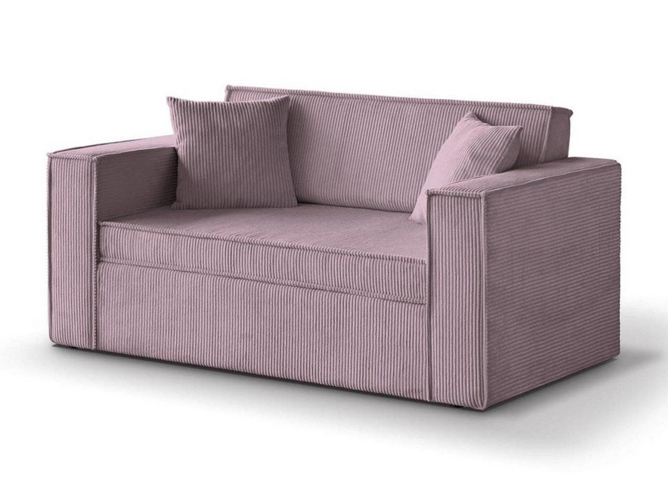 Rosa Cord Schlafsofa DAVE II mit gepolsterten Armlehnen