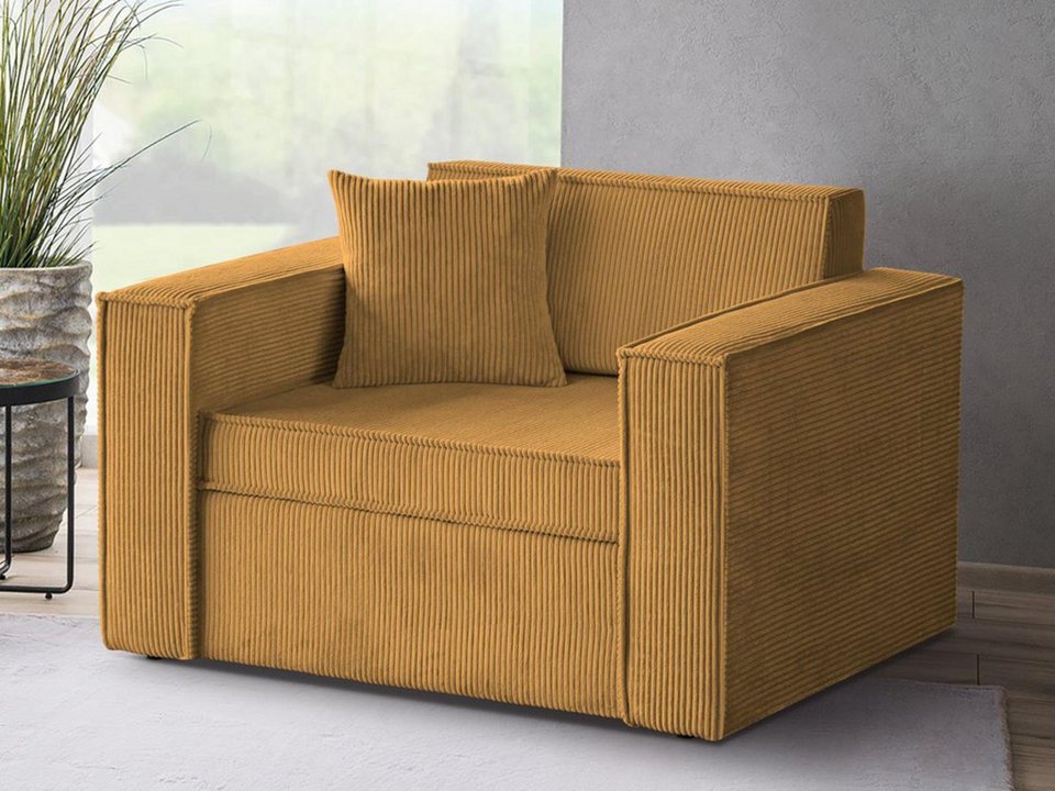 Cord Schlafsofa Dave in Gelb mit Relaxfunktion