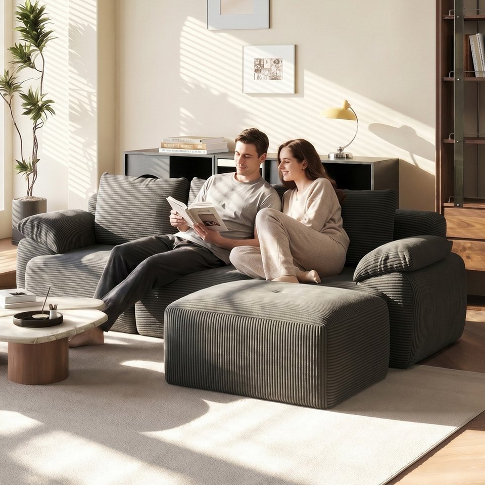 Modulares Cord Ecksofa in Grau in L-Form