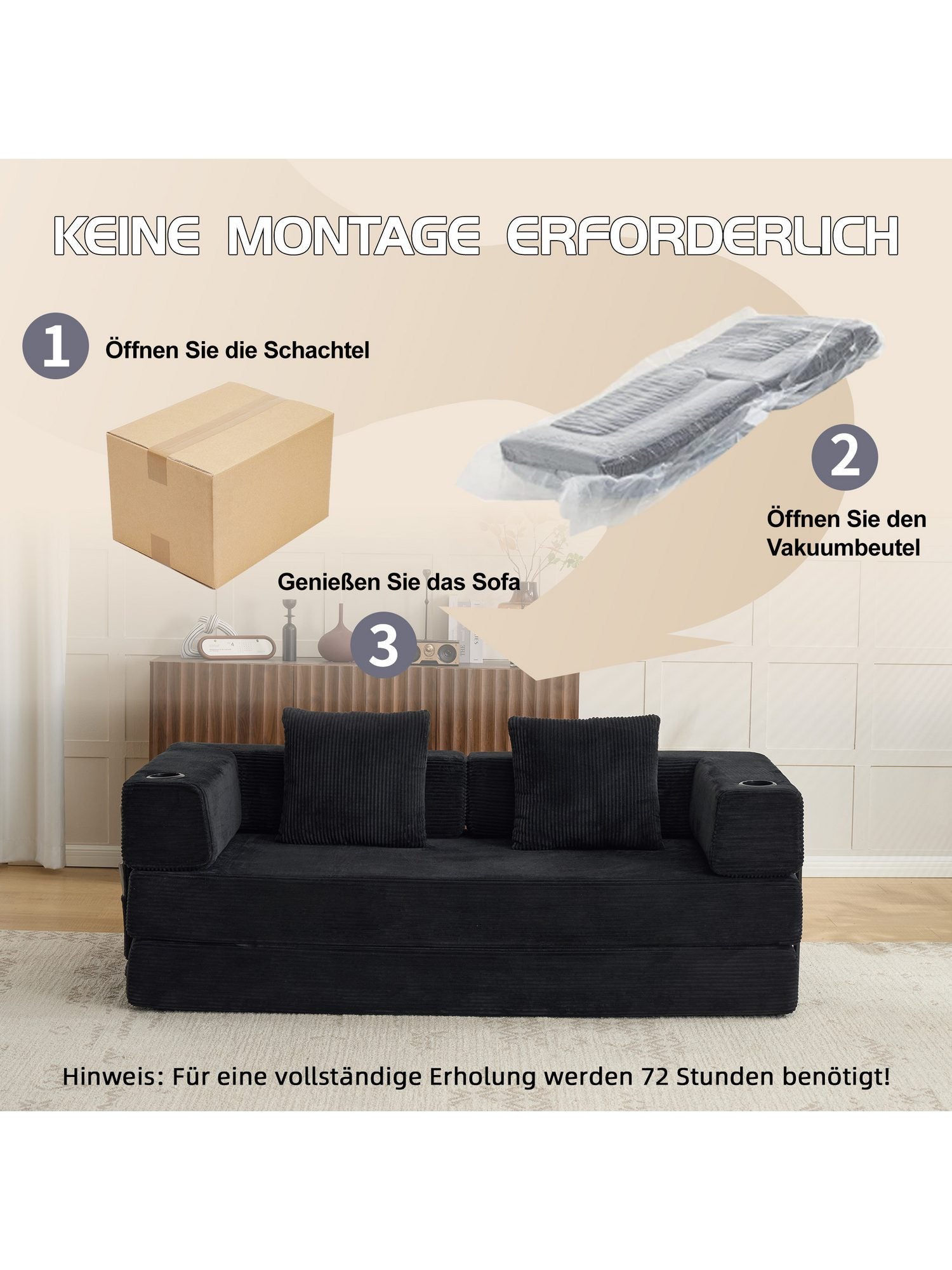 Cord Schlafsofa ausgeklappt als Gästebett