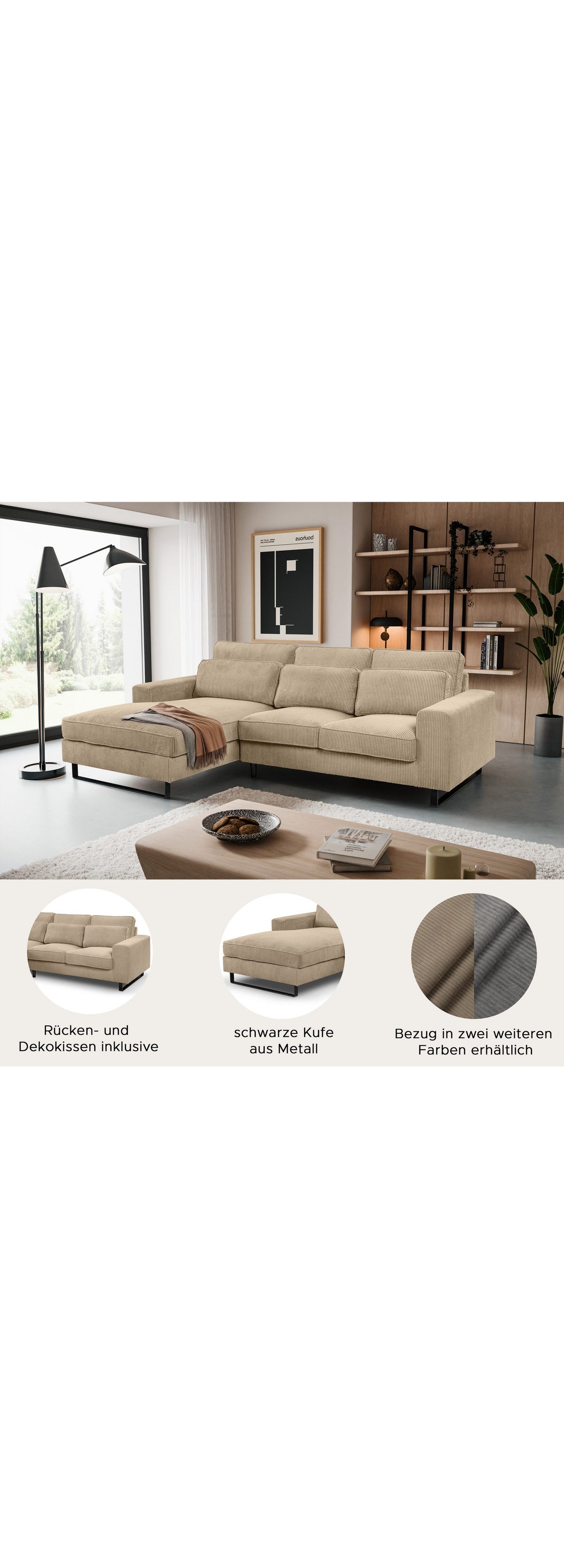 Detailansicht des Cordstoffs des BOLINA in Beige