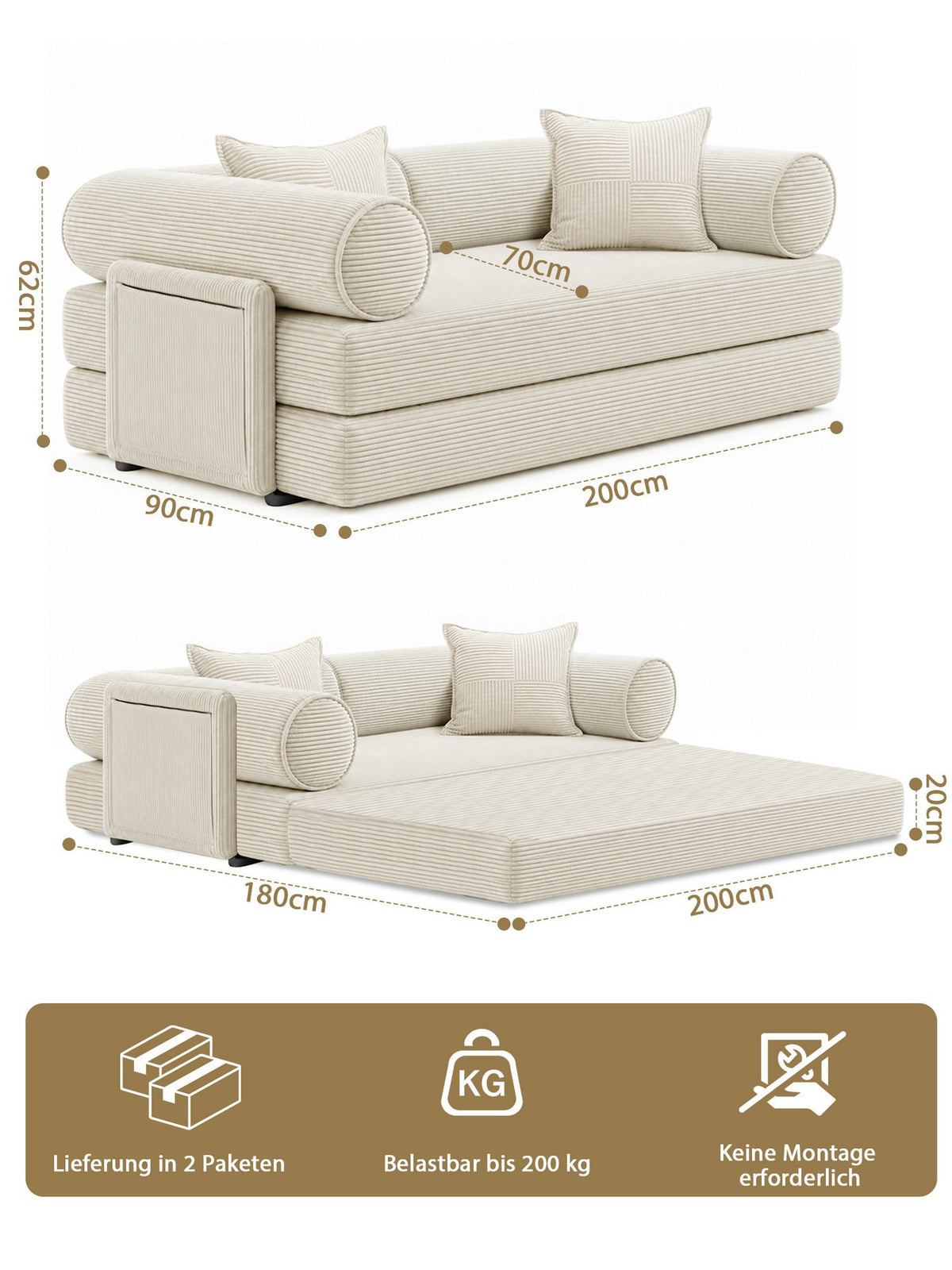 Flexibel positionierbare Rückenlehnen des Schlafsofas