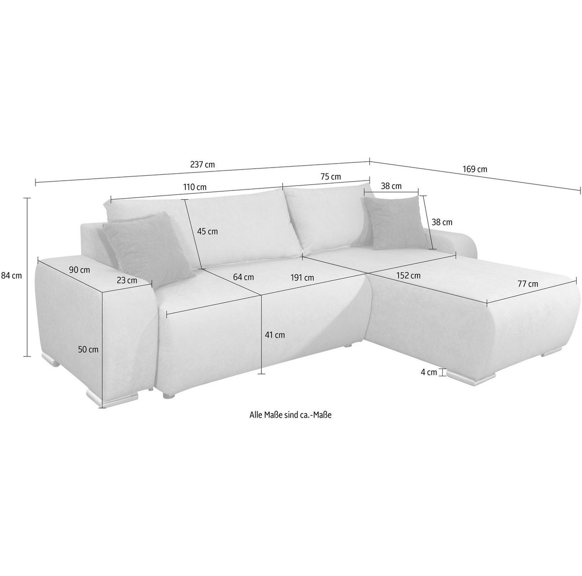Geöffneter Bettkasten des Ecksofas PIA