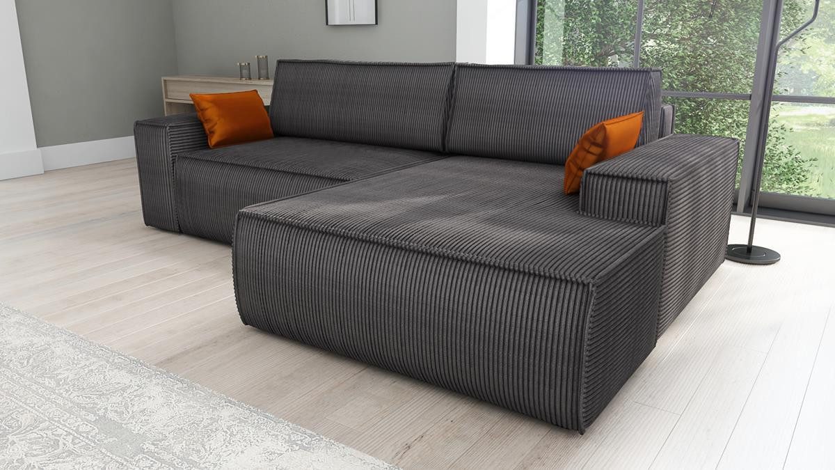 Cord Ecksofa TOR in Graphit von vorne