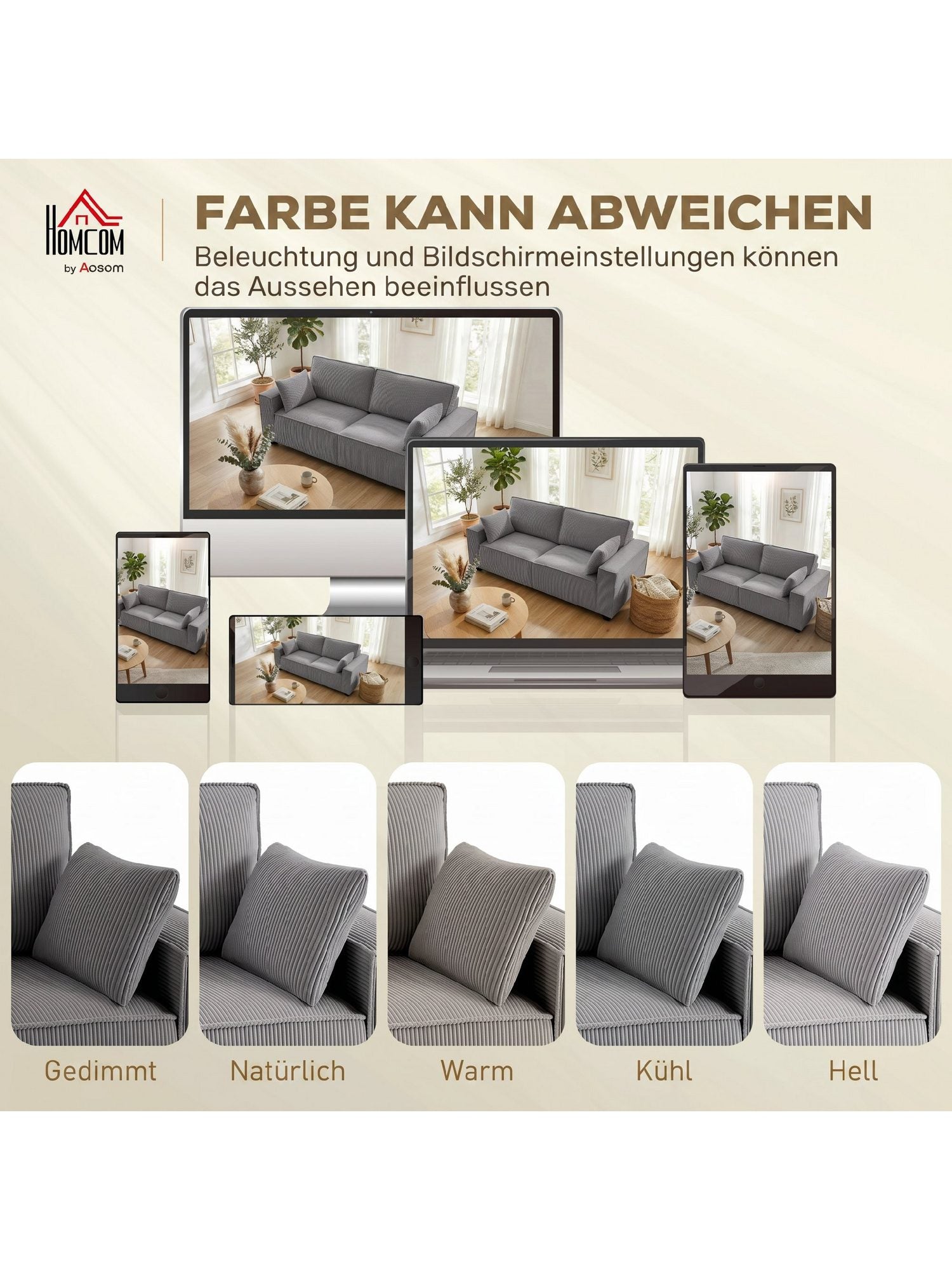 Cord Sofa 3-Sitzer breite Armlehne im Detail