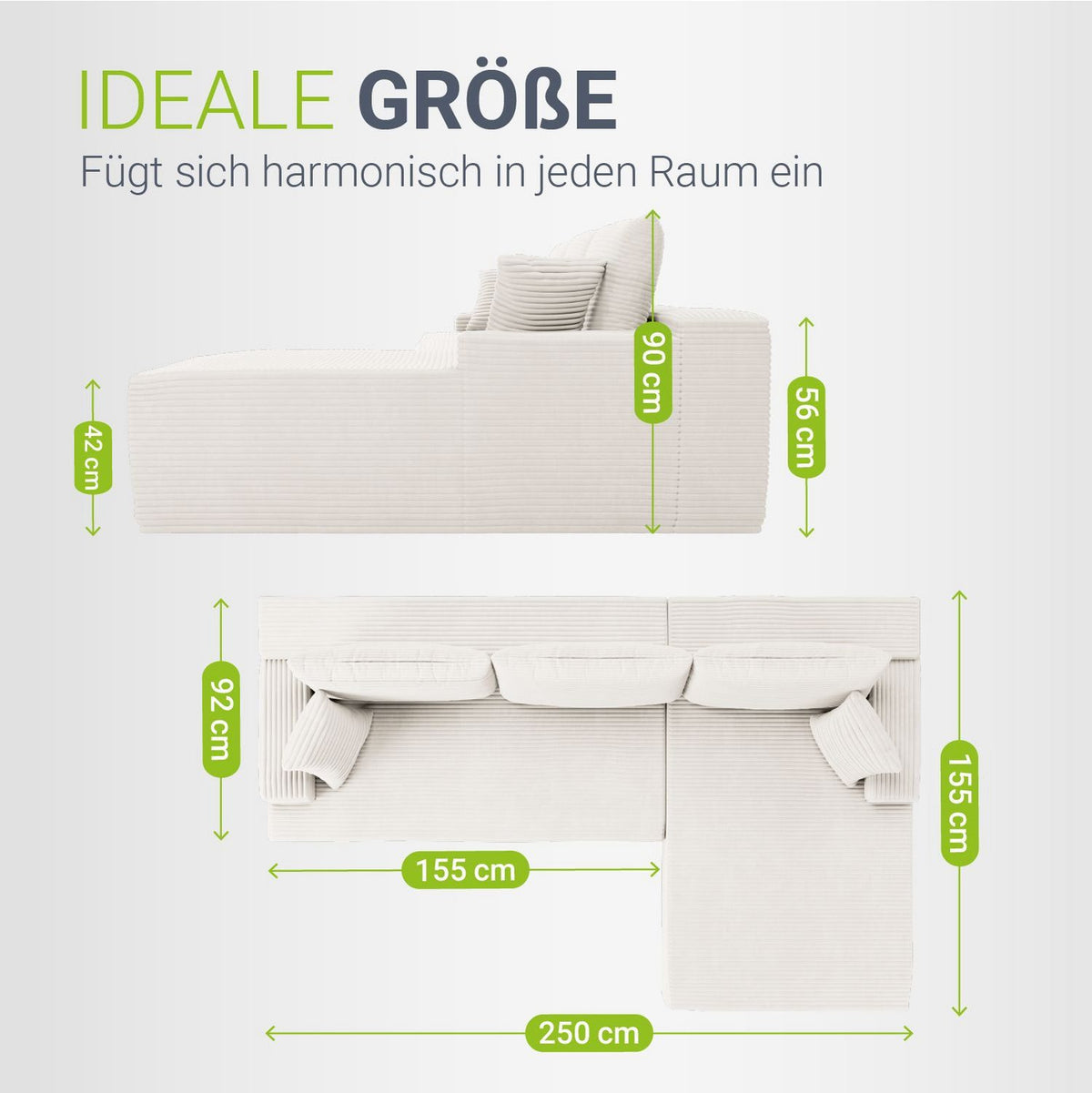 Rückenkissen des Cord Ecksofas COREDO in Creme